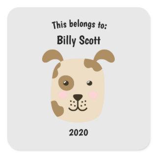 This Belongs to Back to School Puppy Dog Face Gray Square Sticker