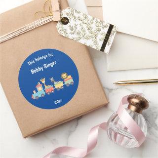 This Belongs to Back to School Toy Zoo Train Blue Classic Round Sticker