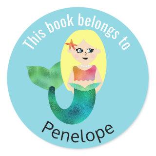 This Book Belongs To Blonde Faux Foil Mermaid Classic Round Sticker
