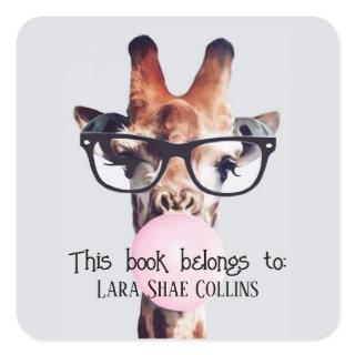 This book belongs to Giraffe blowing bubble gum Square Sticker