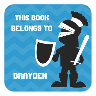 This Book Belongs To Personalized Blue Knight Boys Square Sticker