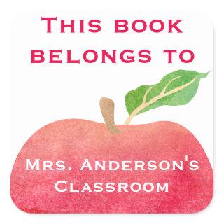 This Book Belongs To Personalized Classroom Apple Square Sticker