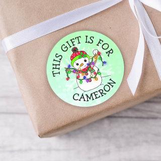 This Gift is For Name Tag Cute Snowman Christmas
