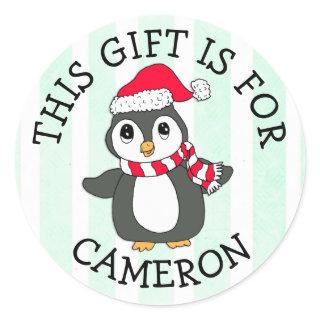 This Gift is For Name Tag Penguin Christmas