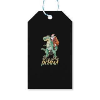 This is my Christmas Pajama Santa Riding a T-rex F Gift Tags