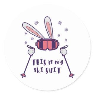 This is my Ski Suit Skiing Rabbit with ski poles Classic Round Sticker