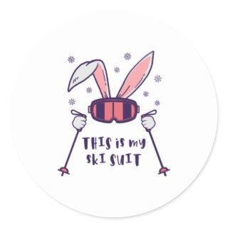 This is my Ski Suit Skiing Rabbit with ski poles Classic Round Sticker