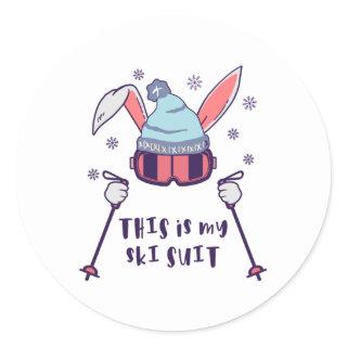 This is my Ski Suit Skiing Rabbit with ski poles Classic Round Sticker