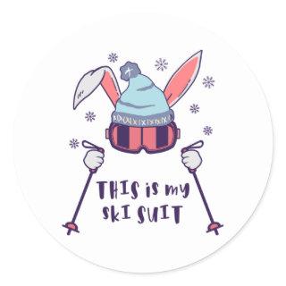 This is my Ski Suit Skiing Rabbit with ski poles Classic Round Sticker