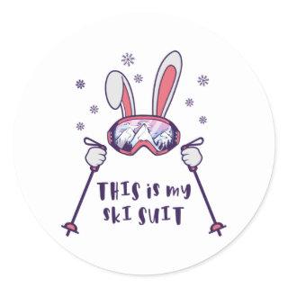 This is my Ski Suit Skiing Rabbit with ski poles Classic Round Sticker