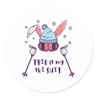 This is my Ski Suit Skiing Rabbit with ski poles Classic Round Sticker