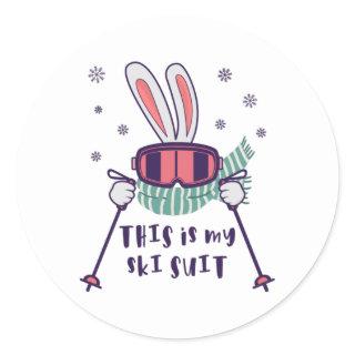 This is my Ski Suit Skiing Rabbit with ski poles Classic Round Sticker