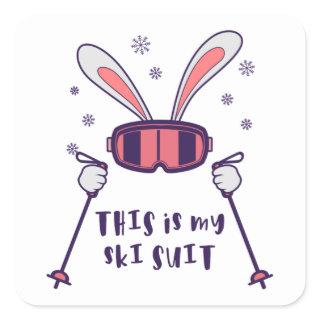 This is my Ski Suit Skiing Rabbit with ski poles Square Sticker