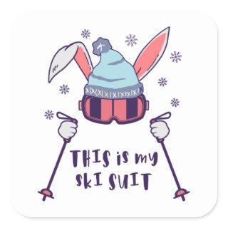 This is my Ski Suit Skiing Rabbit with ski poles Square Sticker