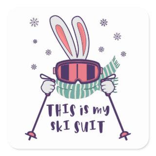 This is my Ski Suit Skiing Rabbit with ski poles Square Sticker