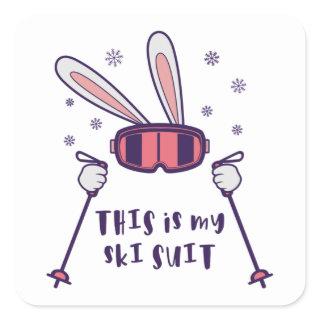 This is my Ski Suit Skiing Rabbit with ski poles Square Sticker