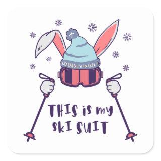 This is my Ski Suit Skiing Rabbit with ski poles Square Sticker