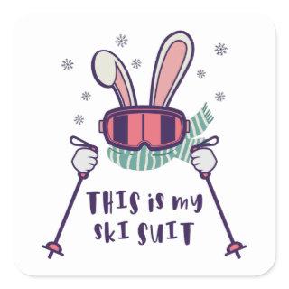 This is my Ski Suit Skiing Rabbit with ski poles Square Sticker