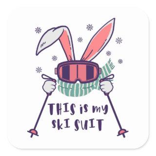 This is my Ski Suit Skiing Rabbit with ski poles Square Sticker
