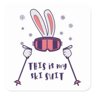 This is my Ski Suit Skiing Rabbit with ski poles Square Sticker