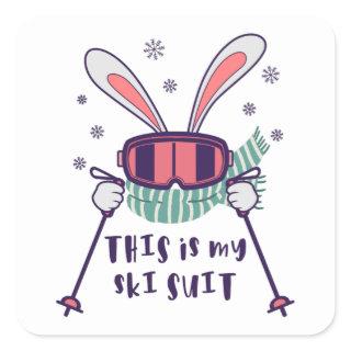 This is my Ski Suit Skiing Rabbit with ski poles Square Sticker