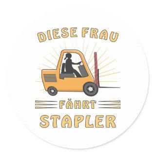 THIS WOMAN DRIVES A FORKLIFT CLASSIC ROUND STICKER