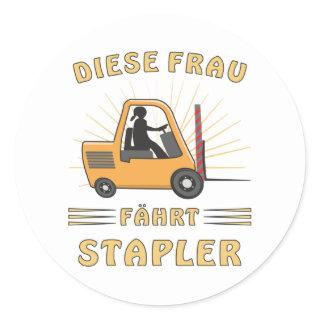 THIS WOMAN DRIVES A FORKLIFT CLASSIC ROUND STICKER