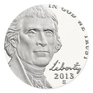 Thomas Jefferson Nickel Classic Round Sticker