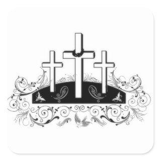 Three crosses square sticker