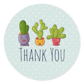 Three Cute Cactus in Flower Pots Fun Thank You Classic Round Sticker