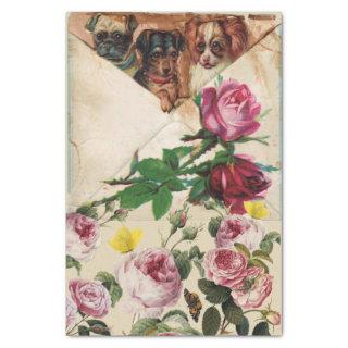 THREE DOGGIES WITH ROSES  MONOGRAM  TISSUE PAPER