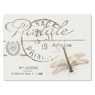 Three Dragonfly French Carte Postale Decoupage Set Tissue Paper