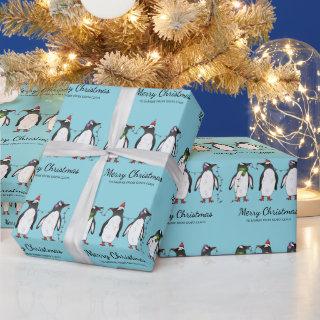 Three Festive Christmas Penguins With Custom Text