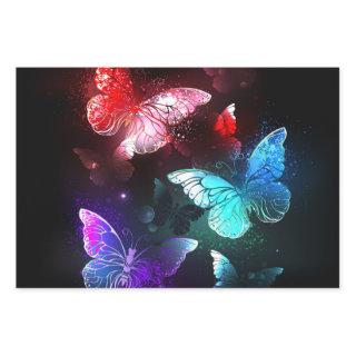 Three Glowing Butterflies on night background  Sheets