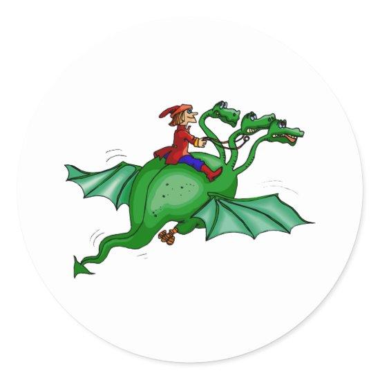 Three-Headed Dragon with Rider Classic Round Sticker