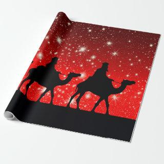 THREE KINGS ON RED SKY WITH STARS