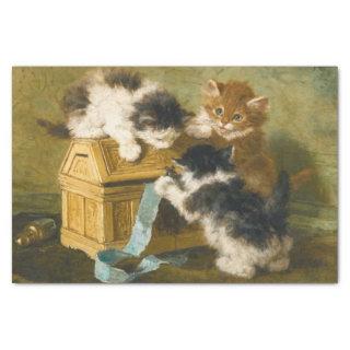 Three Kittens With a Casket & Blue Ribbon, Ronner Tissue Paper