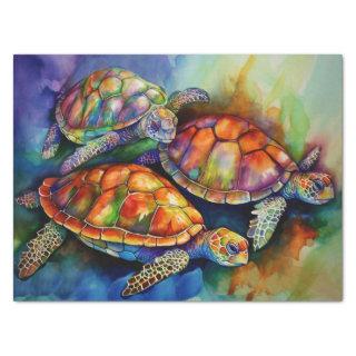 Three Magnificent Turtles Migrate in Stormy Seas Tissue Paper