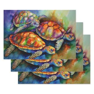 Three Magnificent Turtles Migrate in Stormy Seas  Sheets