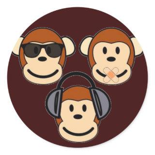 Three Monkeys - See, Hear, Speak No Evil Classic Round Sticker