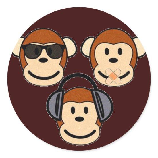 Three Monkeys - See, Hear, Speak No Evil Classic Round Sticker