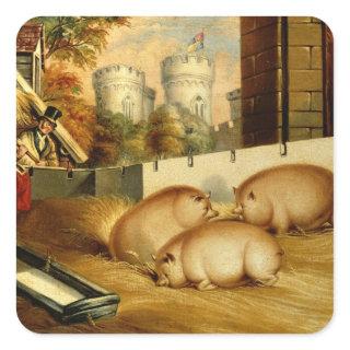 Three Pigs with Castle in the Background Square Sticker