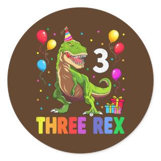 Three Rex Birthday 3 Year Old Dinosaur 3rd T Trex Classic Round Sticker