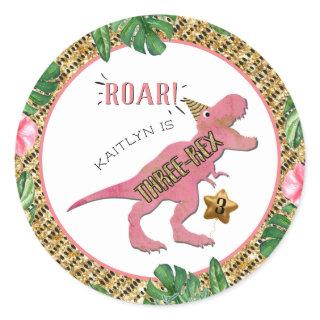 Three-Rex Dinosaur 3rd Birthday Classic Round Stic Classic Round Sticker