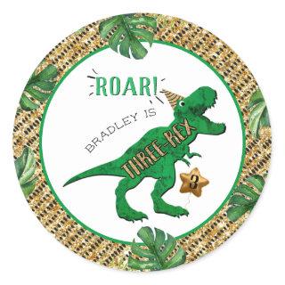 Three-Rex Dinosaur 3rd Birthday Classic Round Sticker