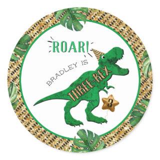 Three-Rex Dinosaur 3rd Birthday Classic Round Sticker