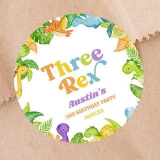 Three Rex Dinosaur 3rd Third Birthday Party Classic Round Sticker
