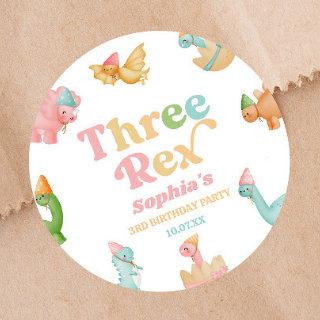 Three Rex Dinosaur 3rd Third Birthday Party Classic Round Sticker