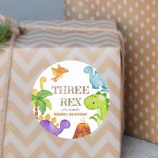 Three Rex Kids Dinosaur 3rd Birthday Party Classic Round Sticker