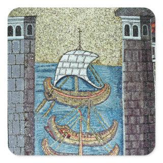 Three ships entering the port of Ravenna Square Sticker